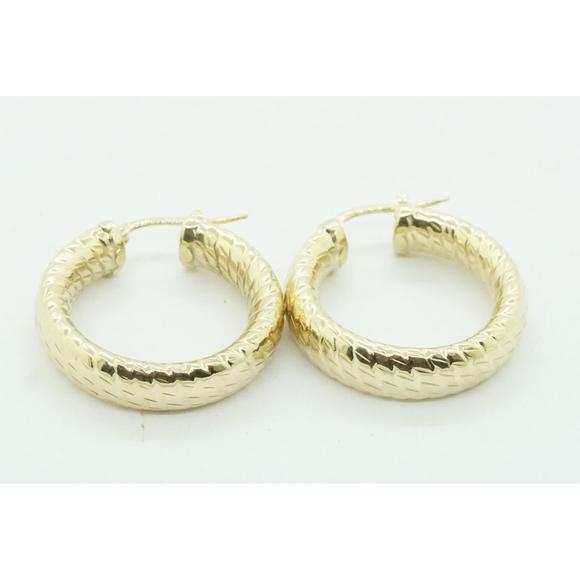 Estate 14k Yellow Gold Gemstone Hoop Earrings Vintage Style Women's Jewelry